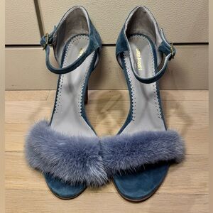 Blood & Honey Blue Suede Fur-Trimmed Women's Heels